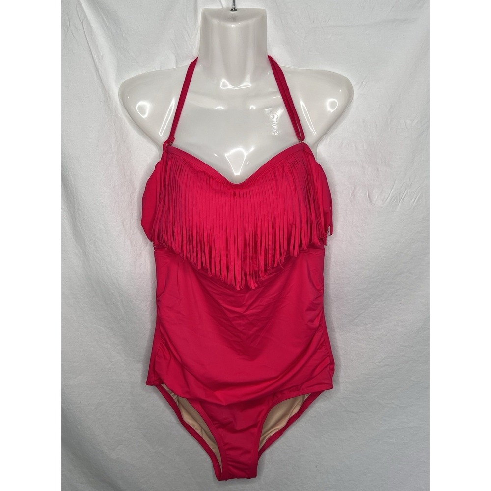 NWOT Swimsuits For All Bathing Suit Womens Sz 16 Hot Pink Fringe Removable Strap